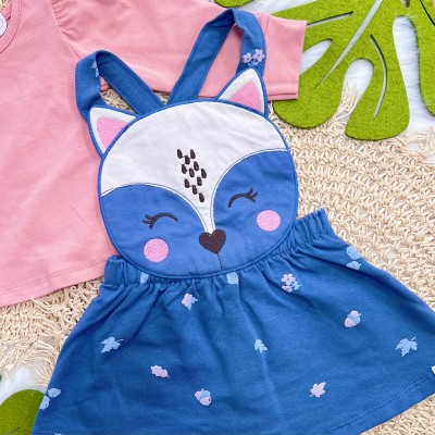 Conj. Blusa Manga Longa e Salopete Raposinha - Rose e Azul 
